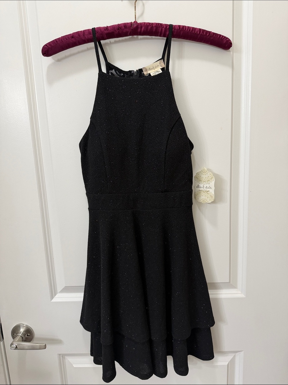 Altar'd State Black Glitter Halter Mini Dress